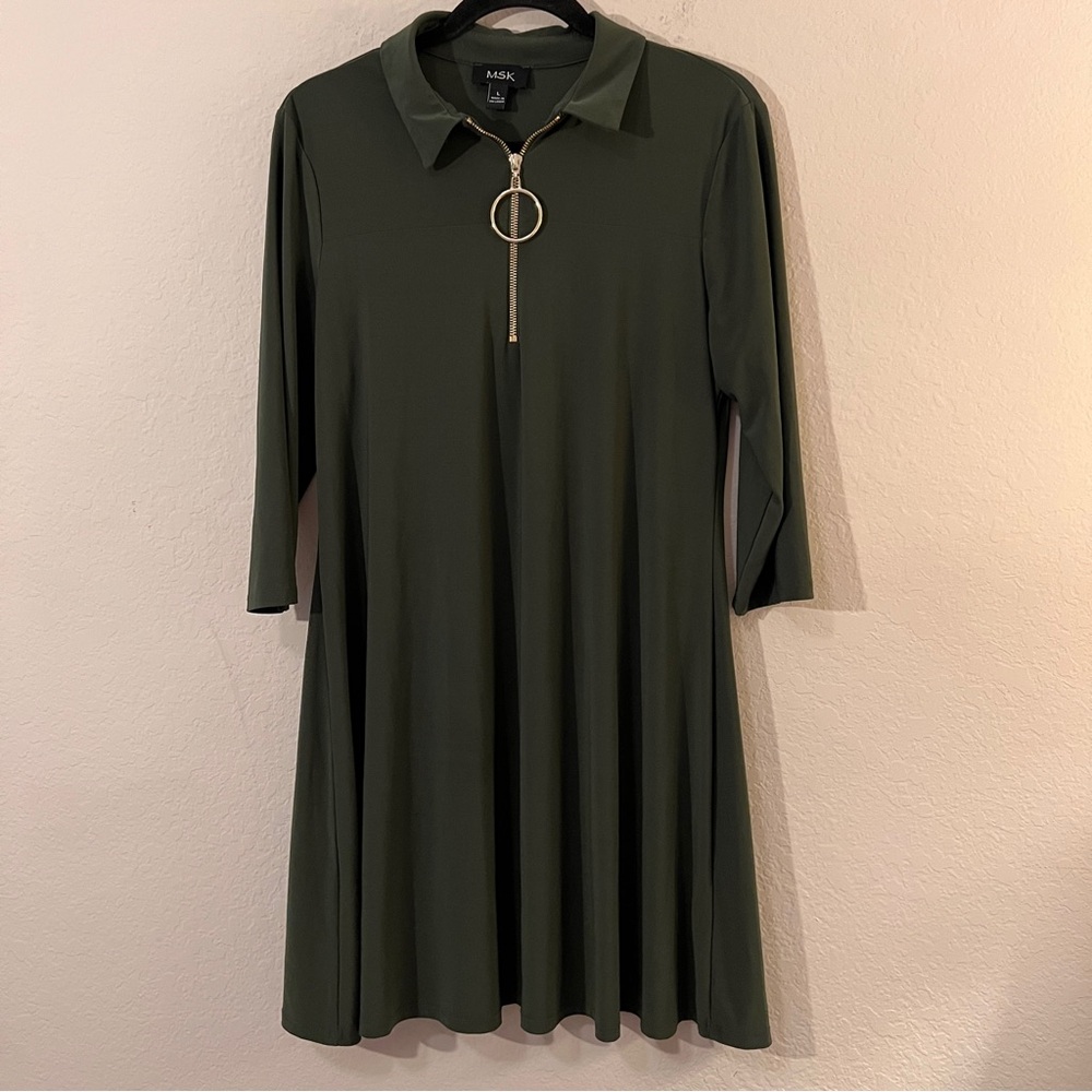MSK Olympia Green Quarter Sleeve Swing Dress, Size Large – EUC, Poly/Spandex